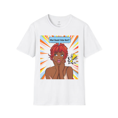"What Should I Order Next?" Pop Art T-Shirt (Black girl)