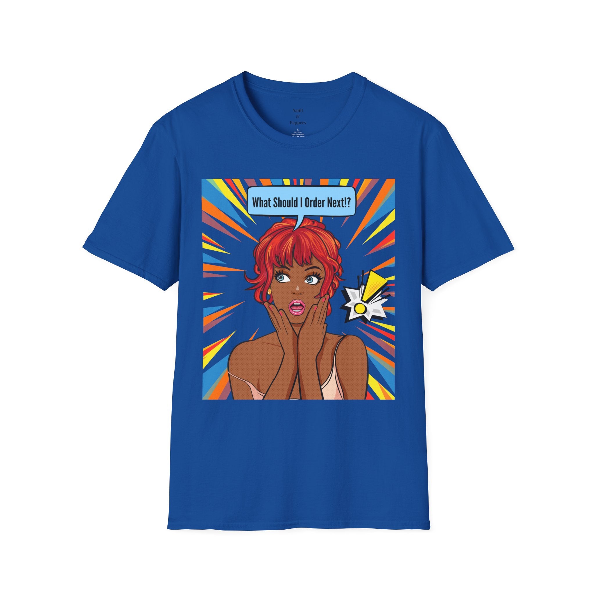 "What Should I Order Next?" Pop Art T-Shirt (Black girl)