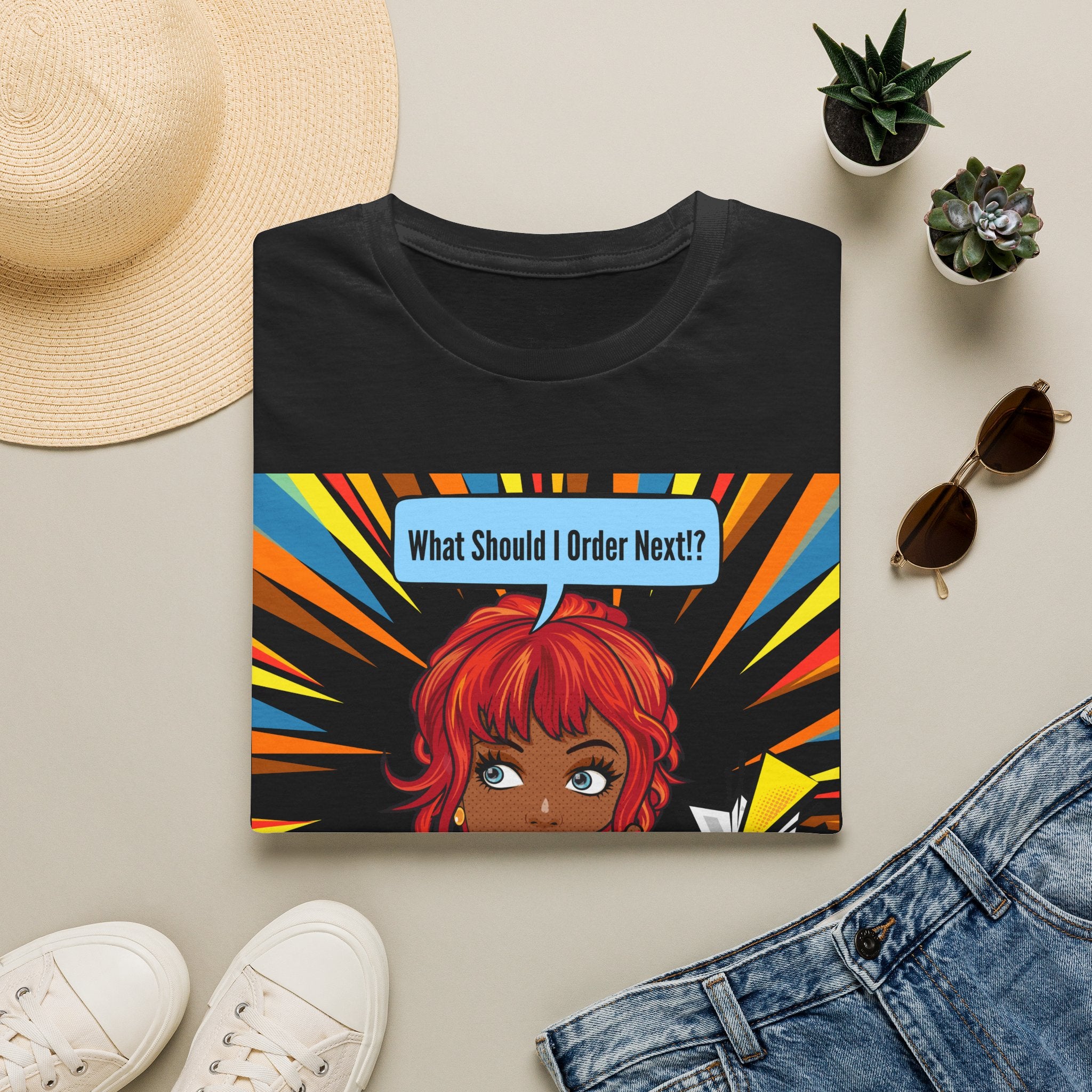"What Should I Order Next?" Pop Art T-Shirt (Black girl)