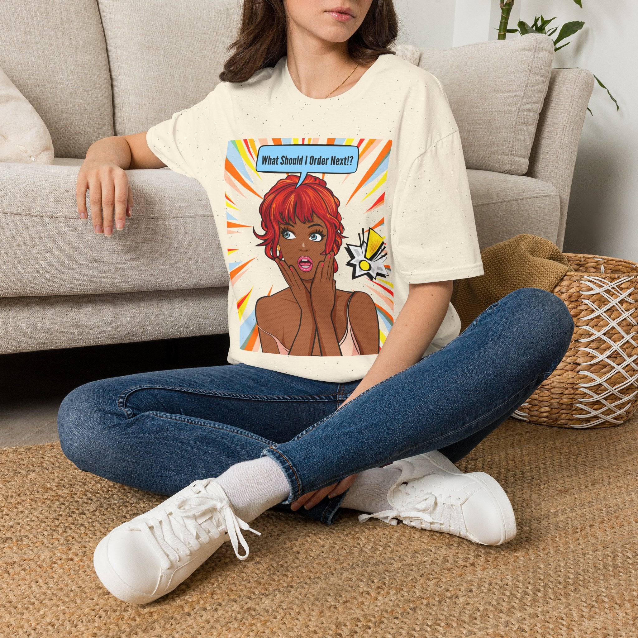 "What Should I Order Next?" Pop Art T-Shirt (Black girl)