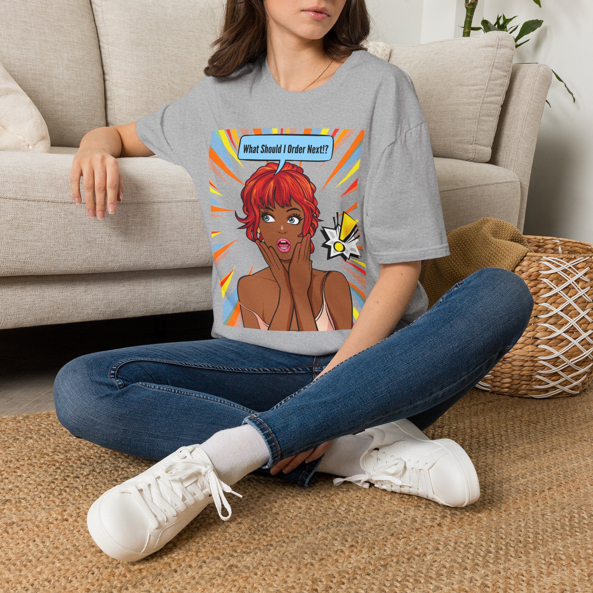 "What Should I Order Next?" Pop Art T-Shirt (Black girl)