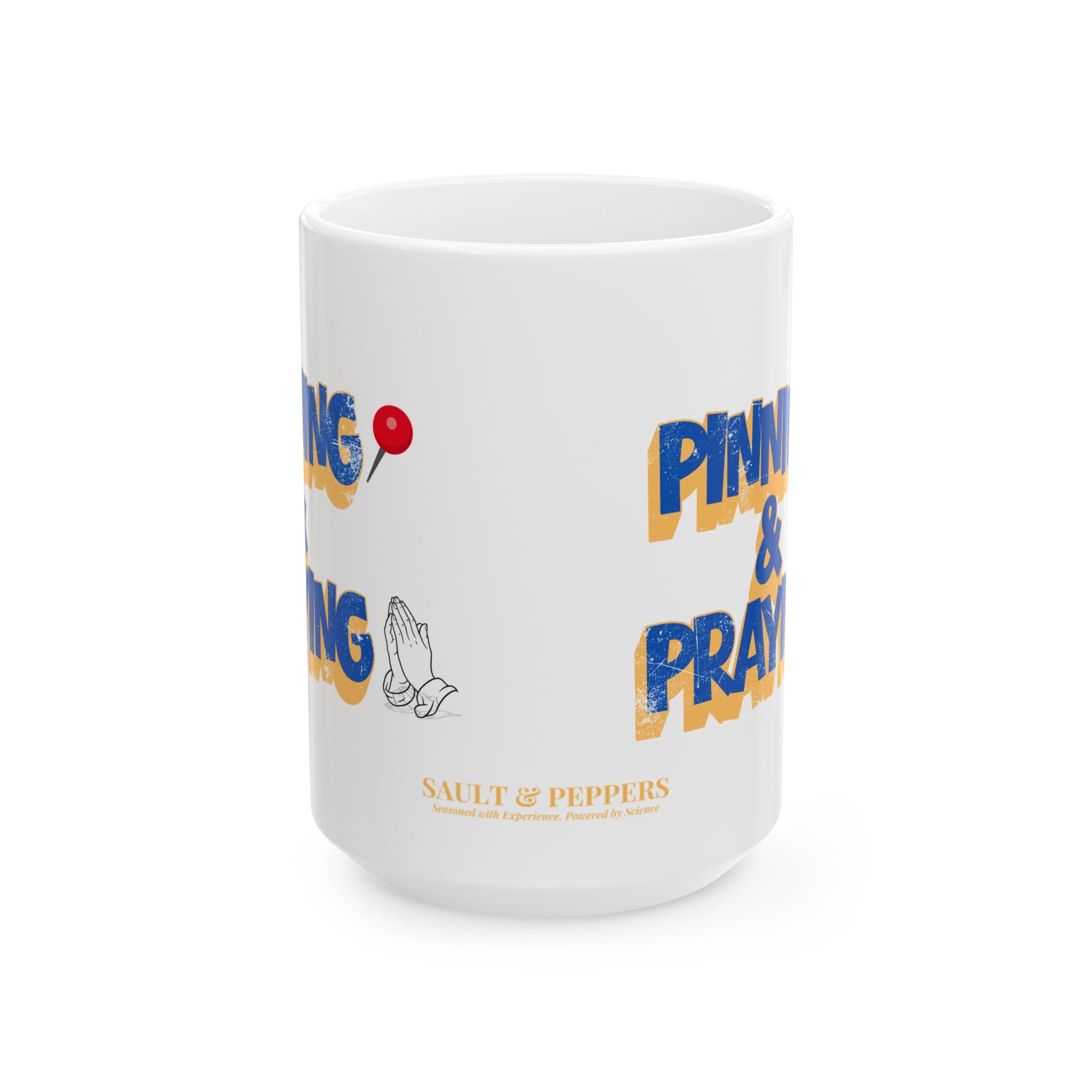 Pinning & Praying Mug Blue/Yellow (11oz)