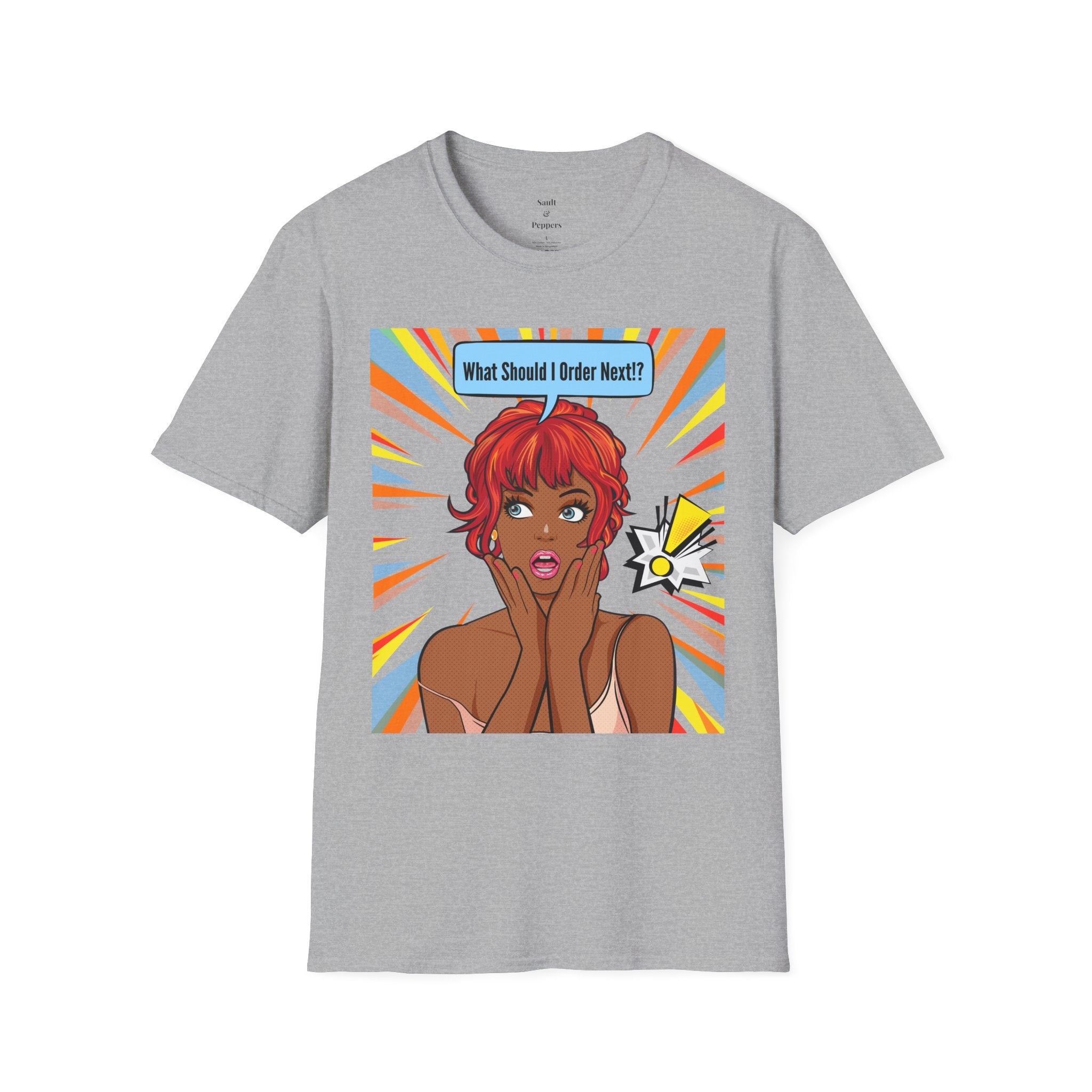 "What Should I Order Next?" Pop Art T-Shirt (Black girl)