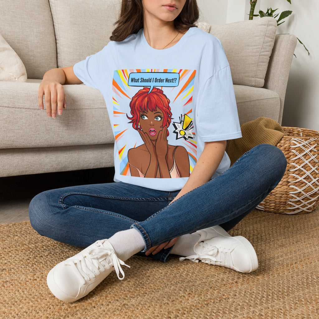 "What Should I Order Next?" Pop Art T-Shirt (Black girl)