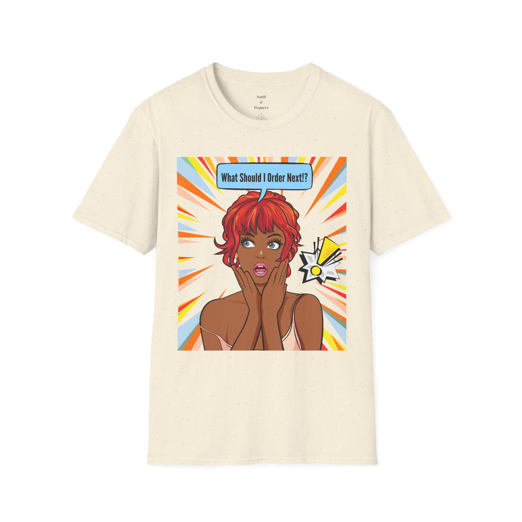 "What Should I Order Next?" Pop Art T-Shirt (Black girl)