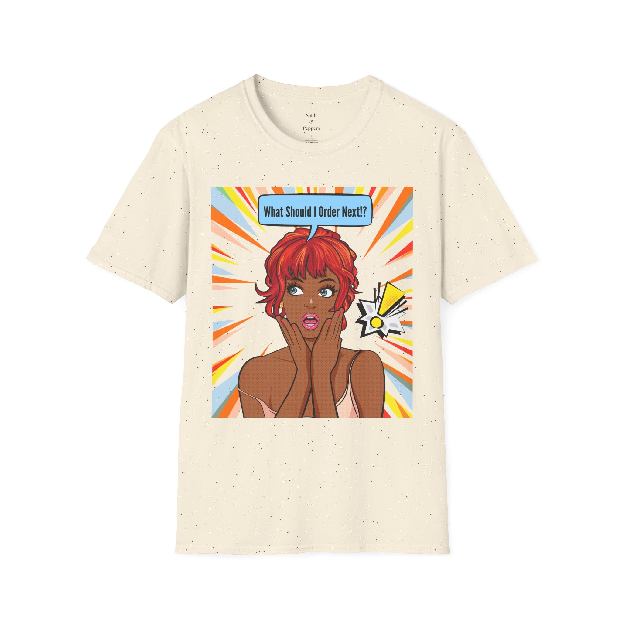 "What Should I Order Next?" Pop Art T-Shirt (Black girl)