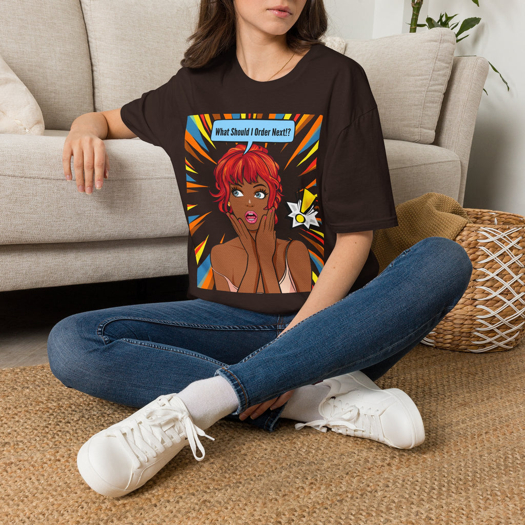 "What Should I Order Next?" Pop Art T-Shirt (Black girl)