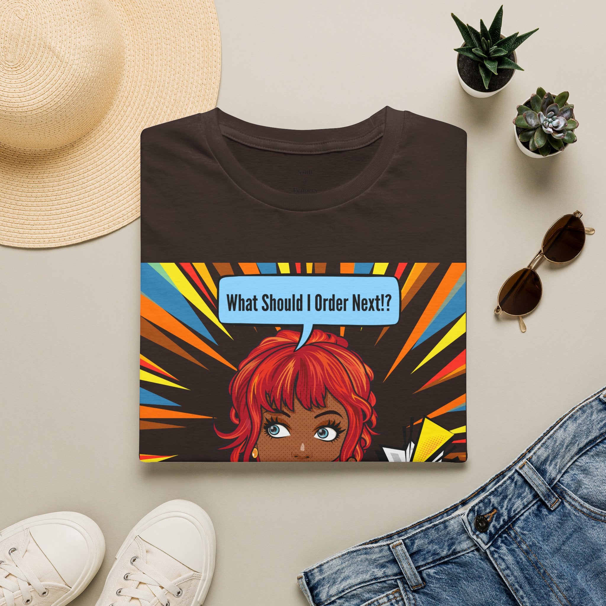 "What Should I Order Next?" Pop Art T-Shirt (Black girl)