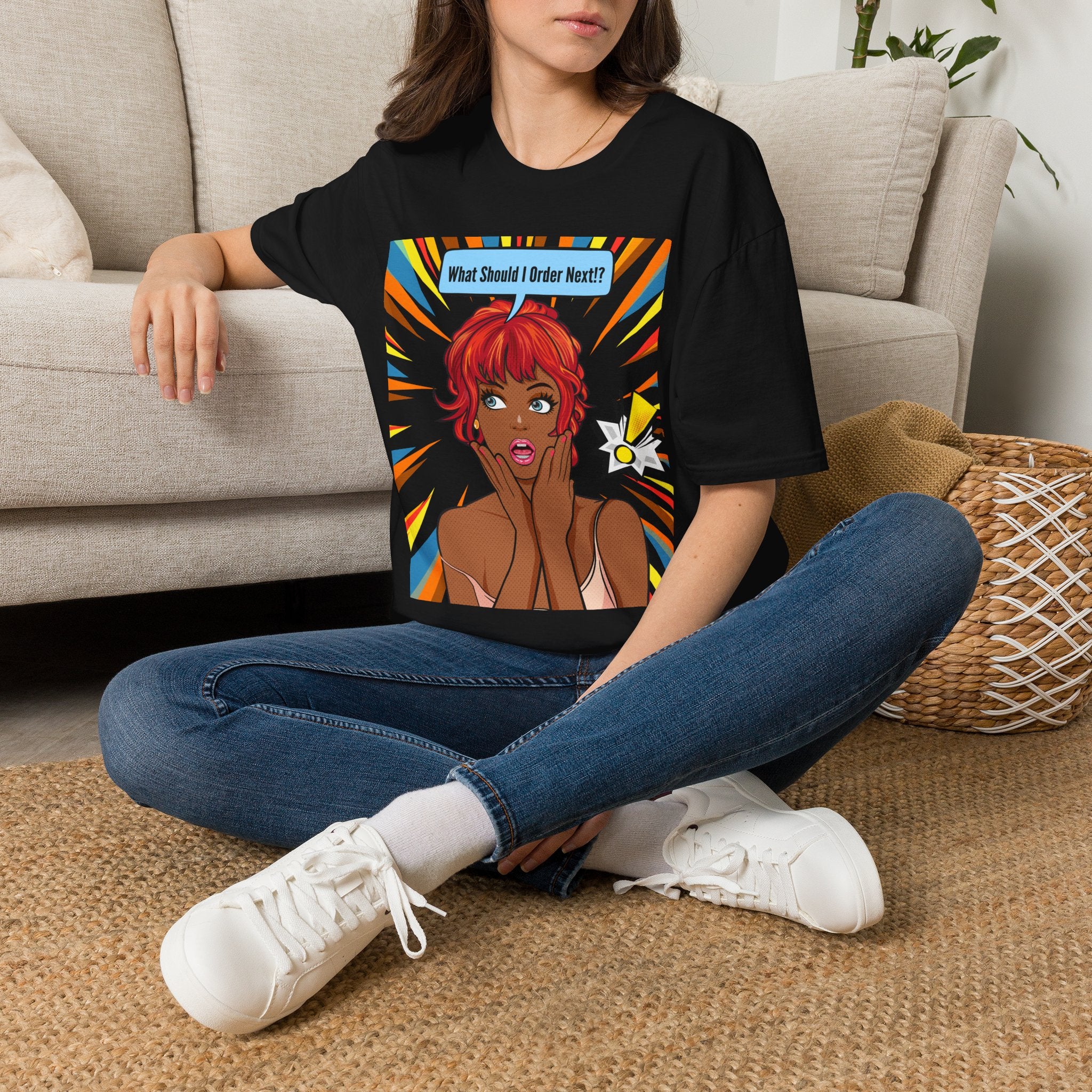 "What Should I Order Next?" Pop Art T-Shirt (Black girl)