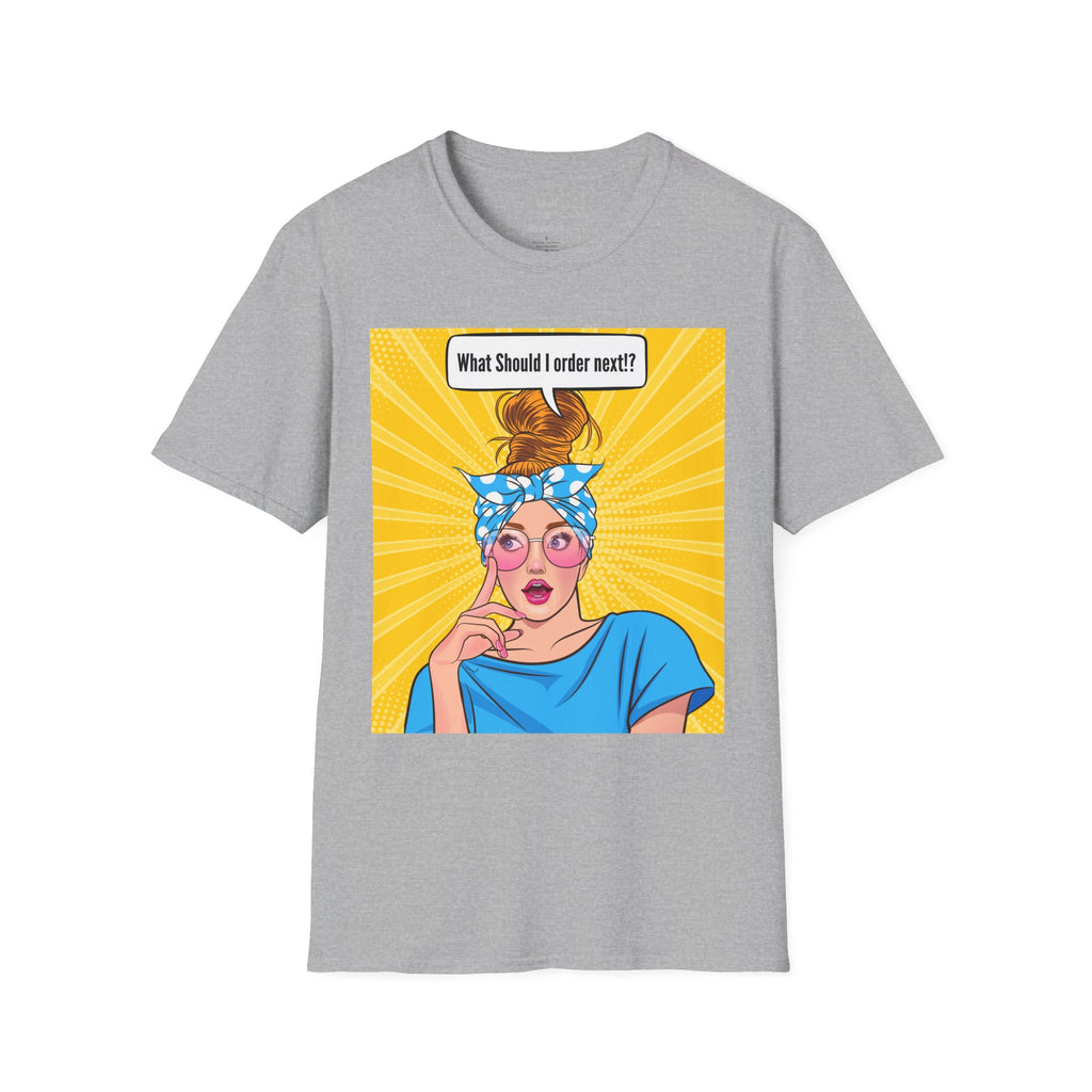 "What Should I Order Next?" Pop Art Wht girl T-Shirt
