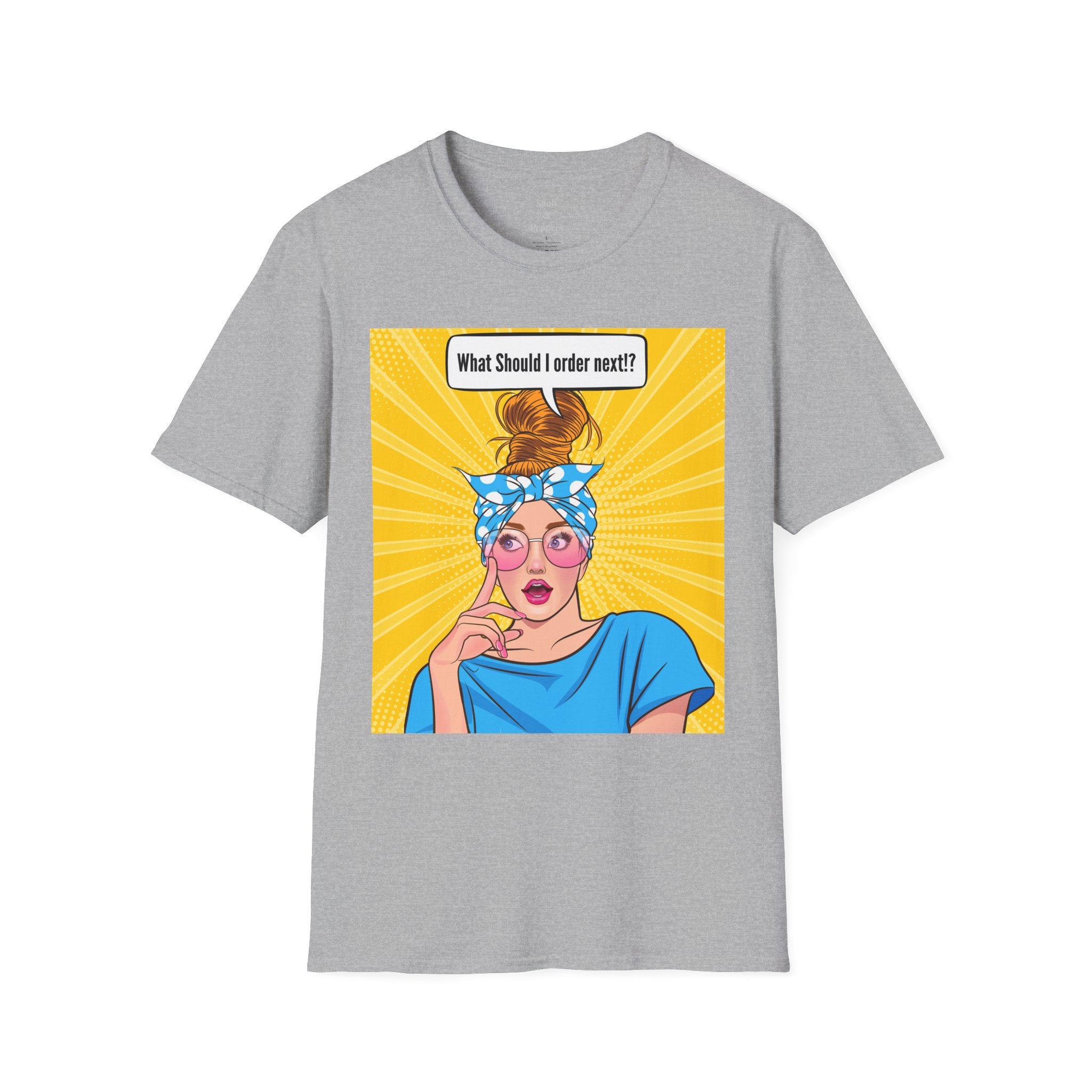 "What Should I Order Next?" Pop Art Wht girl T-Shirt