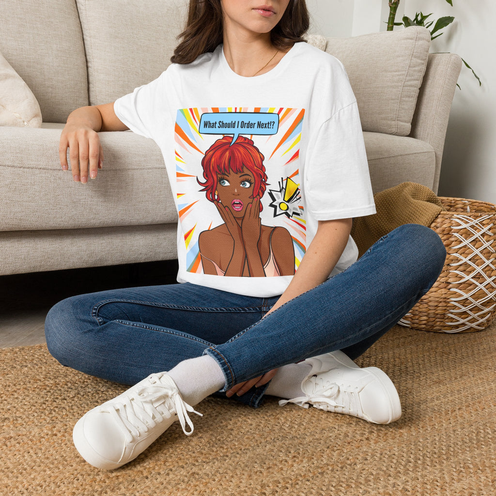 "What Should I Order Next?" Pop Art T-Shirt (Black girl)
