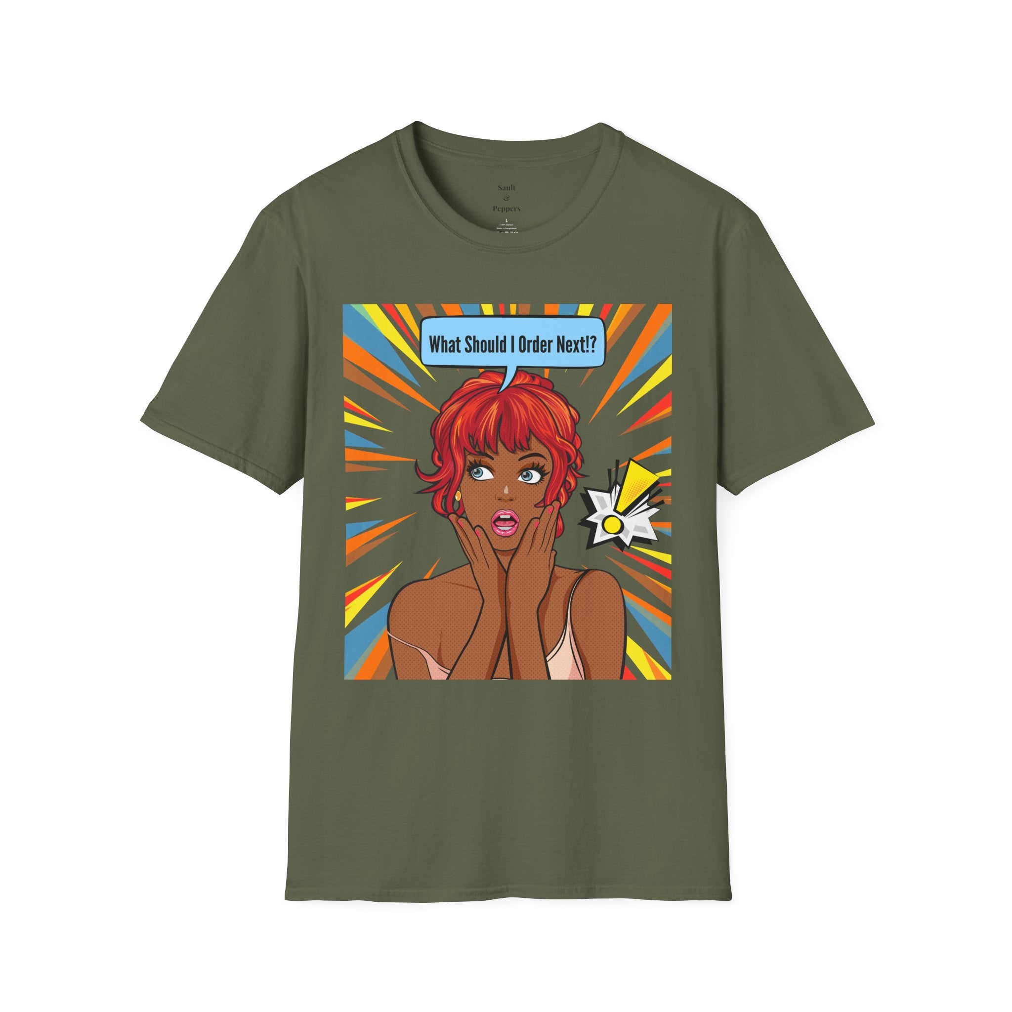 "What Should I Order Next?" Pop Art T-Shirt (Black girl)