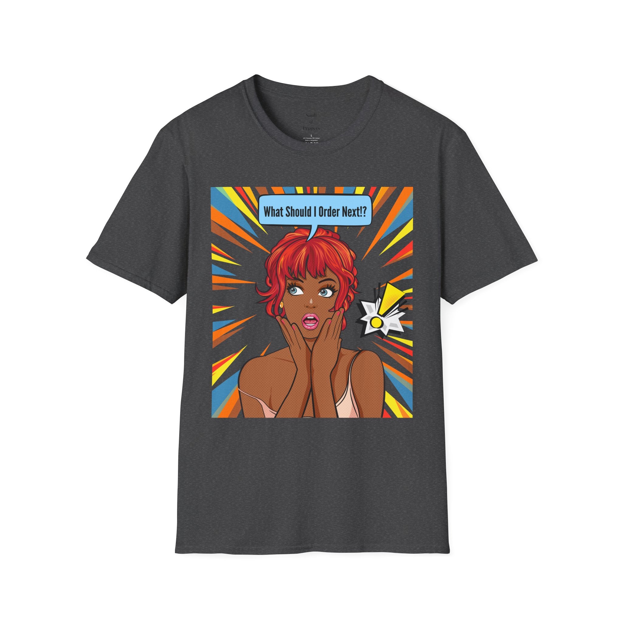 "What Should I Order Next?" Pop Art T-Shirt (Black girl)