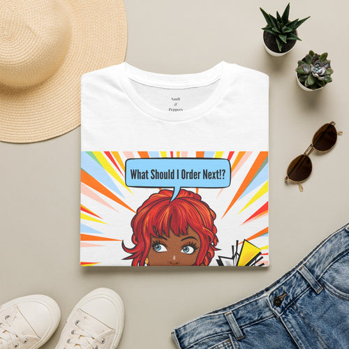 "What Should I Order Next?" Pop Art T-Shirt (Black girl)