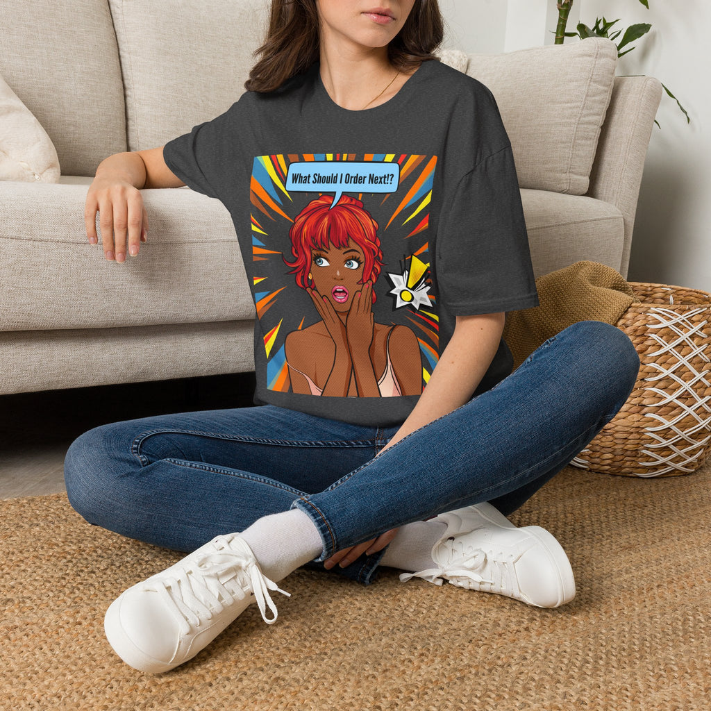 "What Should I Order Next?" Pop Art T-Shirt (Black girl)