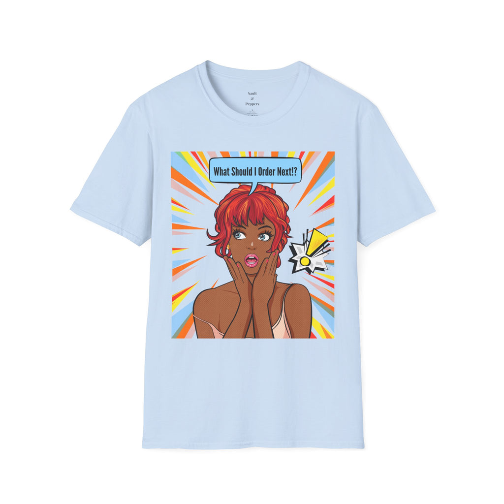 "What Should I Order Next?" Pop Art T-Shirt (Black girl)