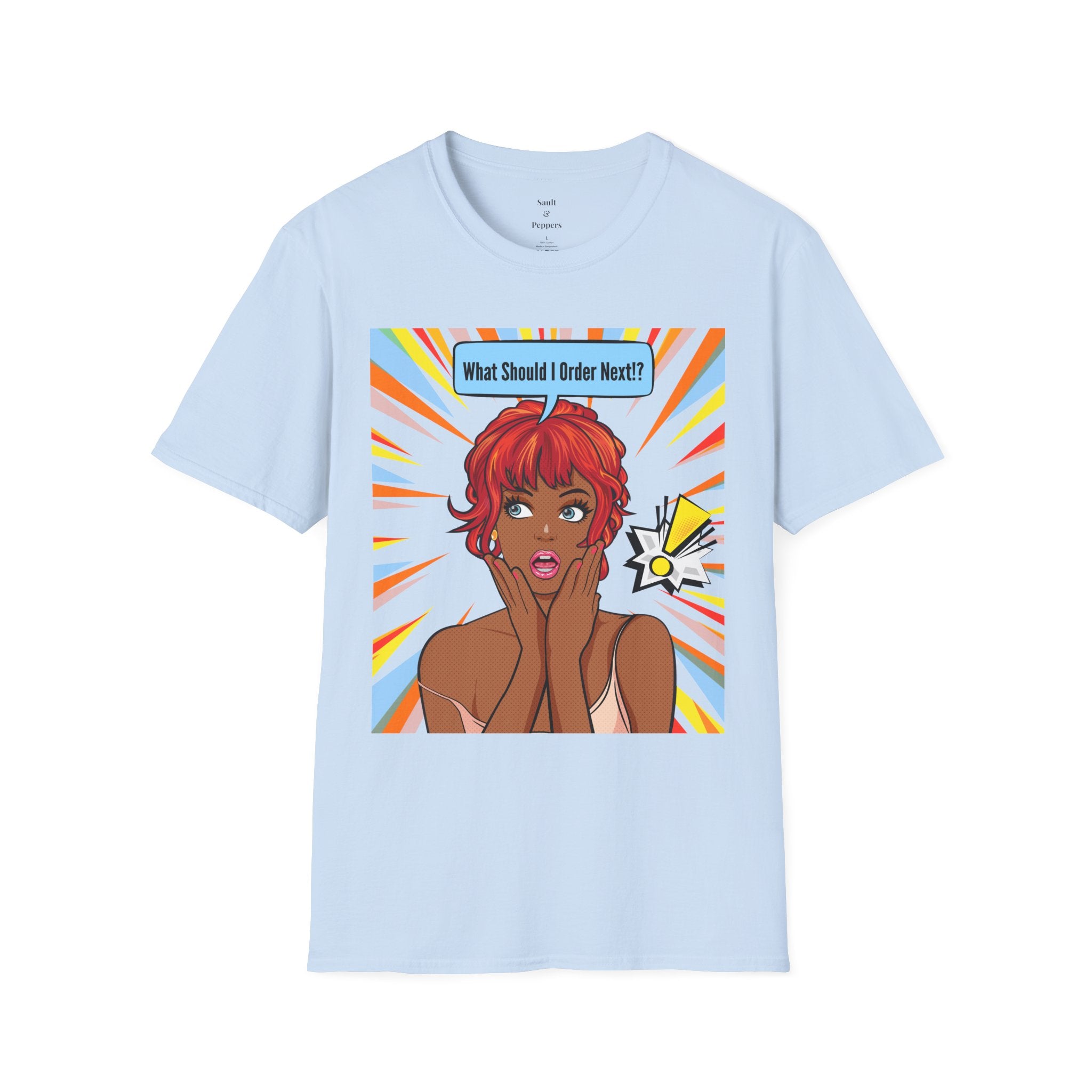 "What Should I Order Next?" Pop Art T-Shirt (Black girl)
