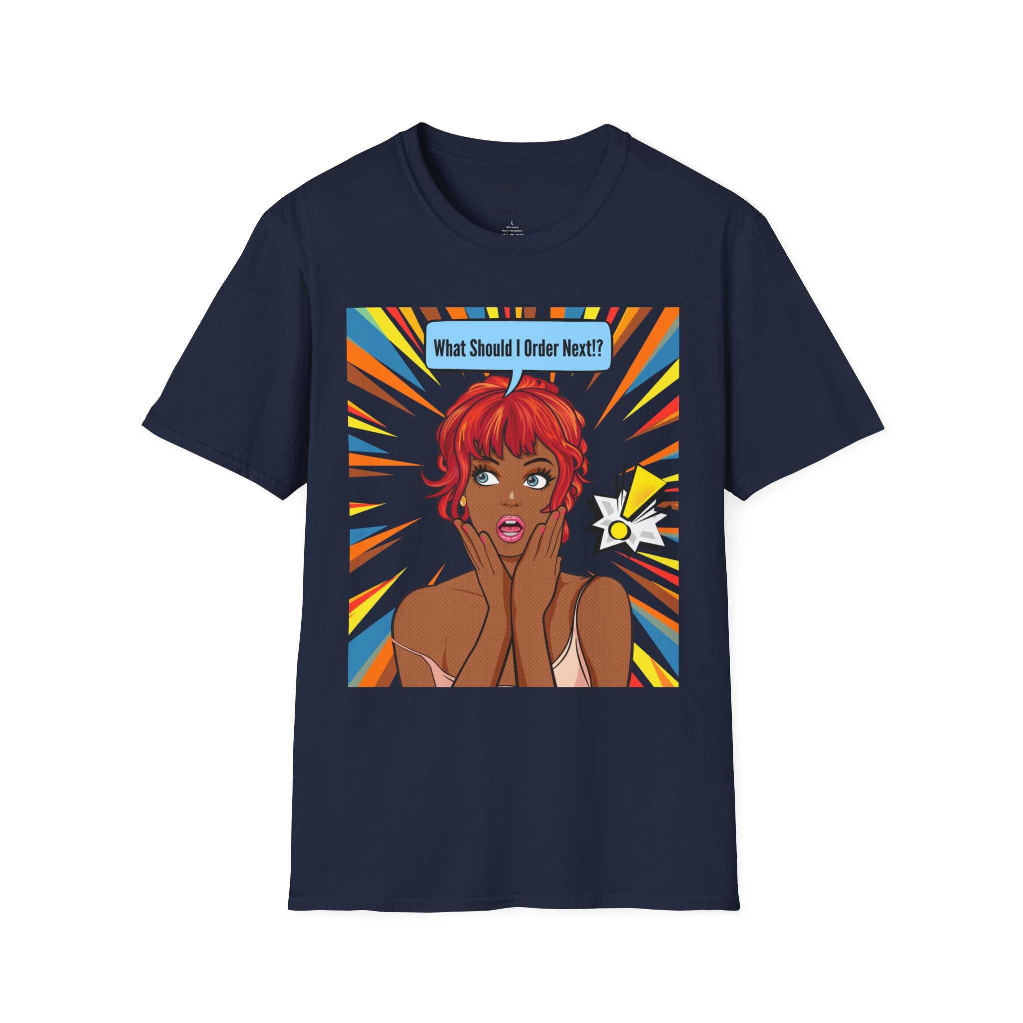 "What Should I Order Next?" Pop Art T-Shirt (Black girl)