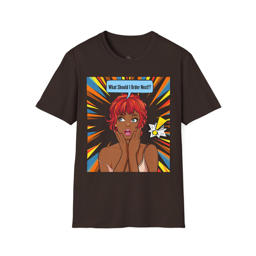 "What Should I Order Next?" Pop Art T-Shirt (Black girl)